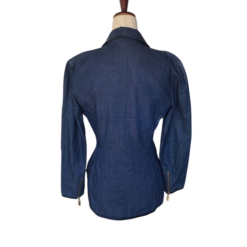 Vintage 80s Donna Karan Denim Blazer Fitted Jean Jacket sz 2 - Picture 5 of 12